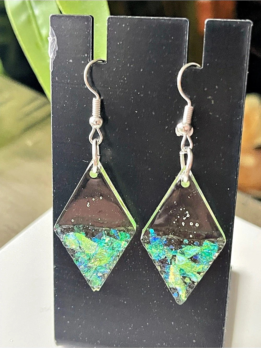 Geometric Green & Brown Dangle Earrings NWT